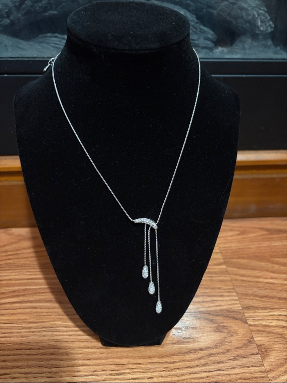 Swarovski Rhodium Plated Pavé Necklace With Three Tassels - NWOT